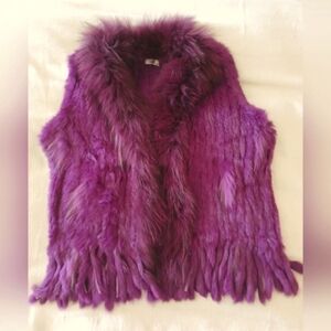 Fur vest purple fuschia,  burgundy collar